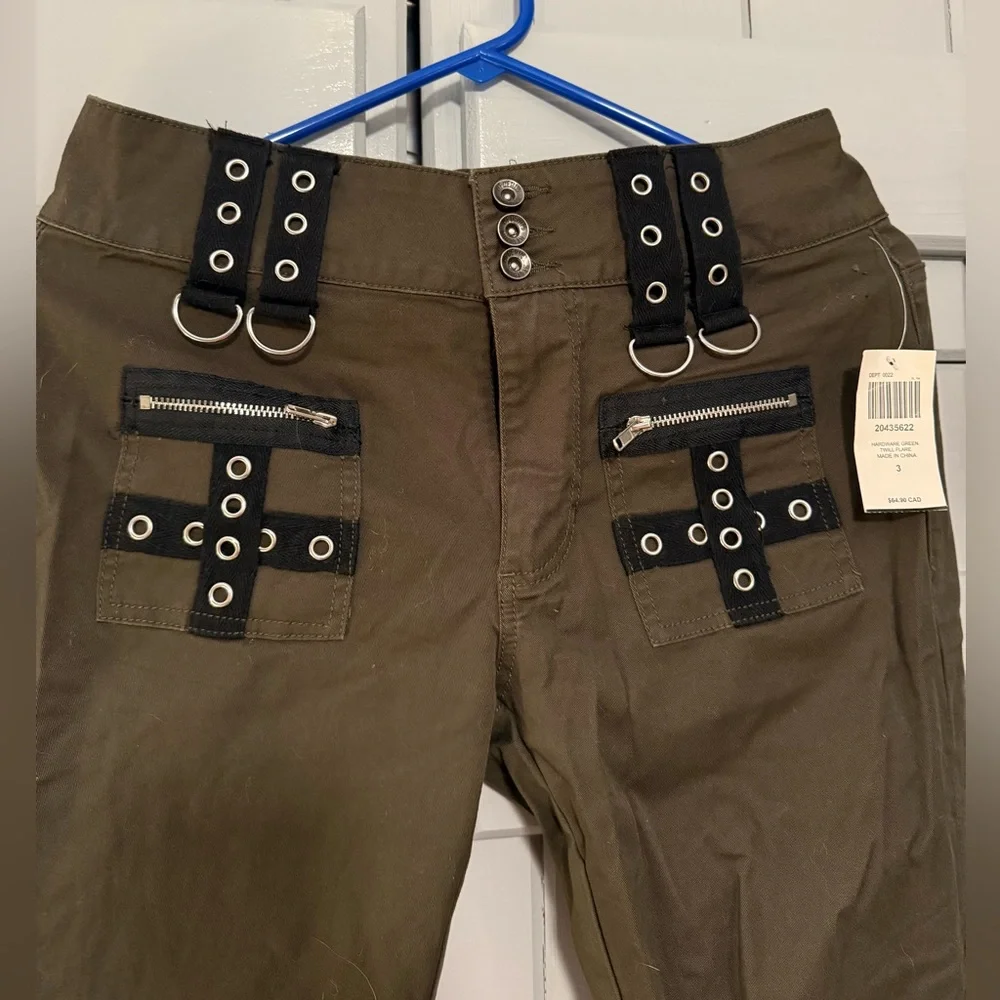 Hot Topic Dark Olive Pants with Black Accents - Picture 2 of 8